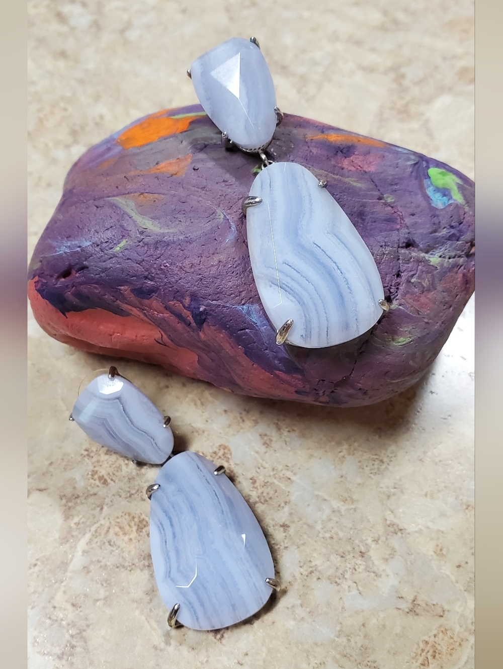 Kendra Scott Pale Blue Lace Teardrop Drop Earrings